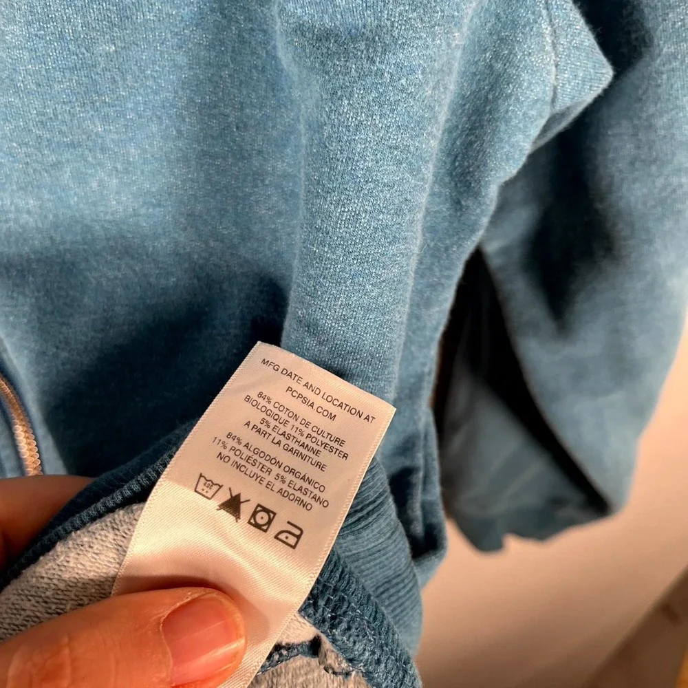 Patagonia Jacket Mens Small Blue Organic Cotton Wordmark Logo Full Zip Hooded